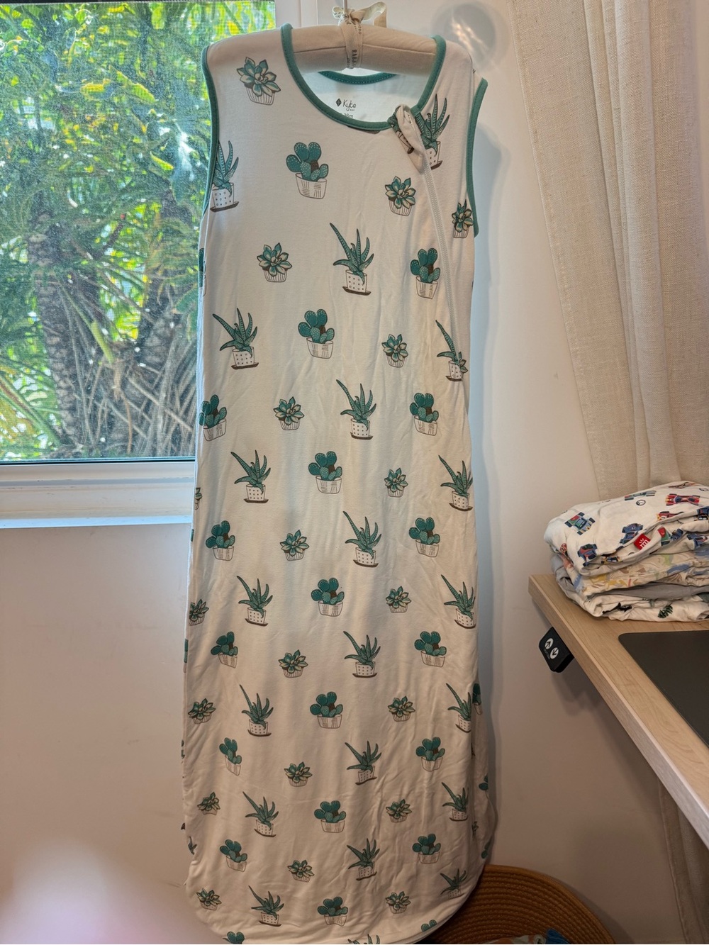 Kyte BABY White Sleep Sack with Green Succulent Print